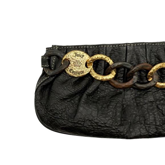 Juicy Couture Black Leather Clutch Bag‎ Gold Chain Vintage Y2K - Picture 2 of 9